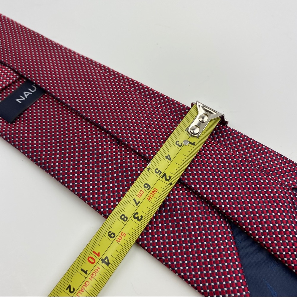 4/$25 Nautica Red Navy White Check 100% Silk Tie - Picture 13 of 13